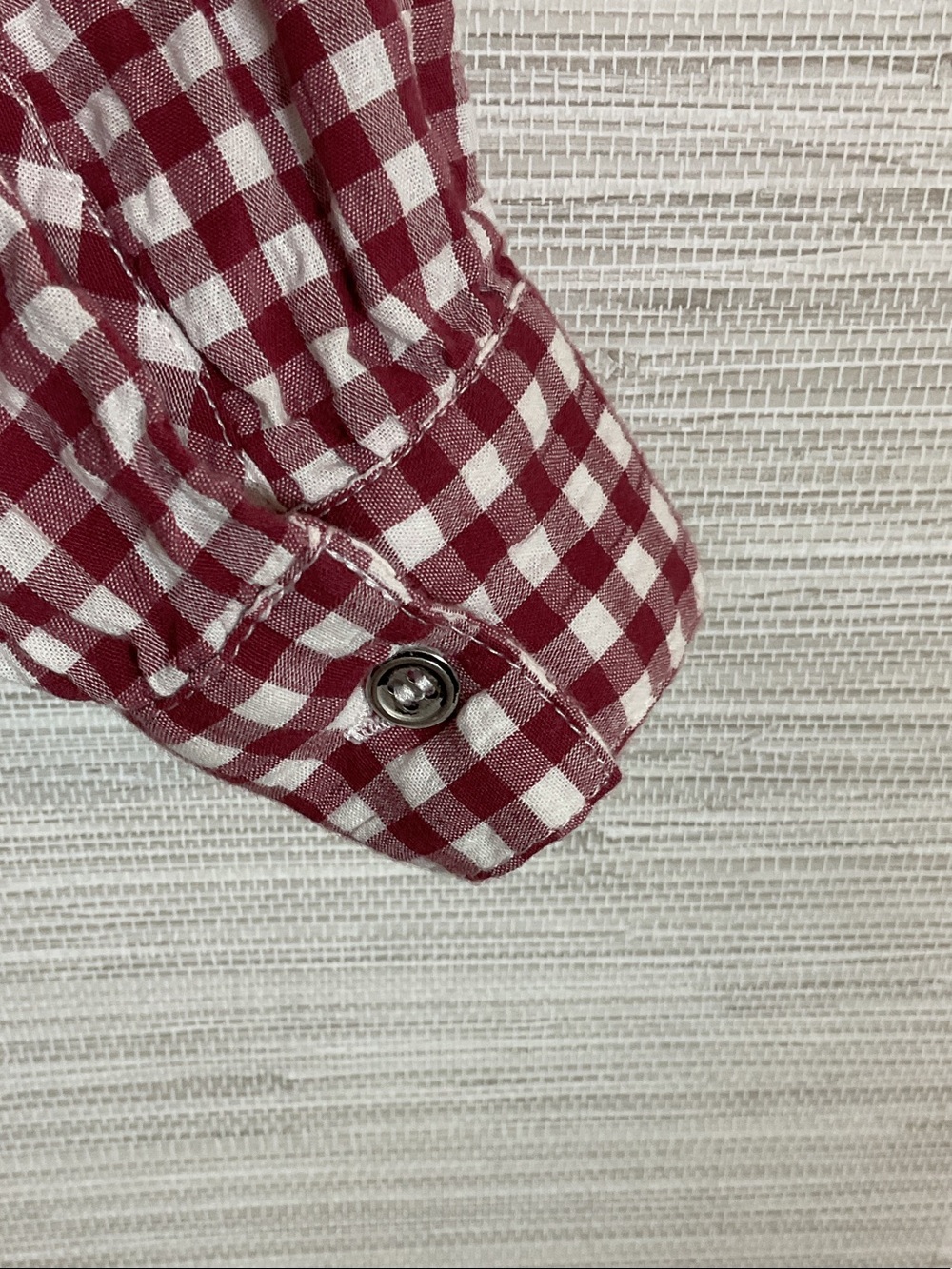 Kut From The Kloth Burgundy and White Gingham Plaid Button-Up Shirt Large - Picture 7 of 11